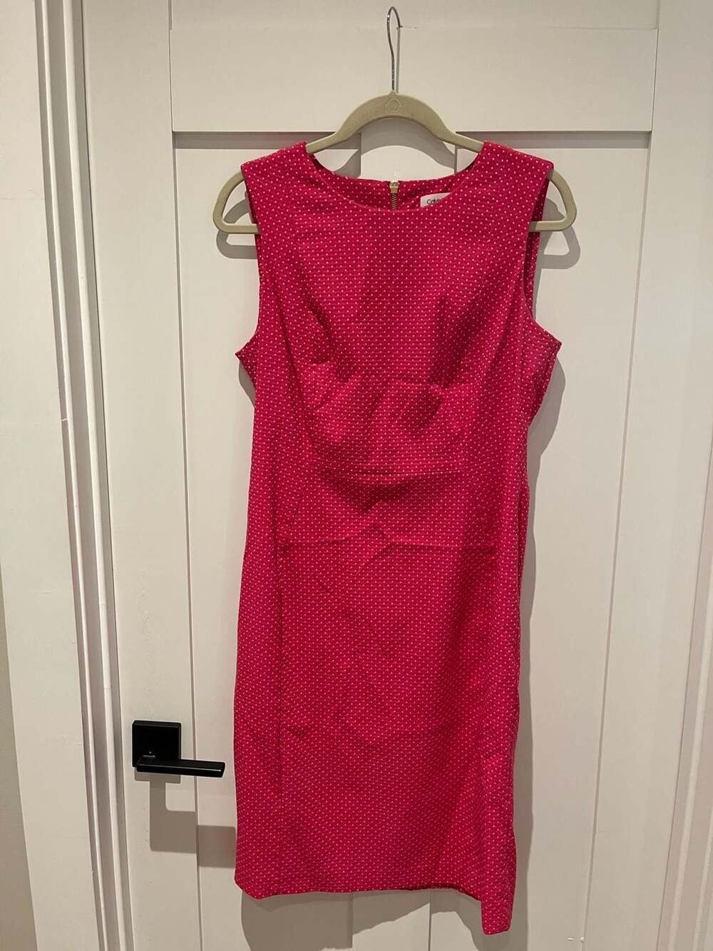 Calvin Klein Sleeveless Pink and White Polka Dot Sheath Dress